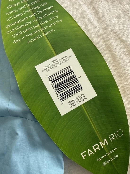 Farm Rio Light Blue And Green Graphic Richelieu Crop Top - Picture 9 of 9